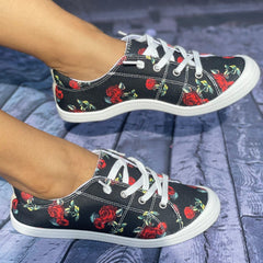Red Rose Skateboard Shoes for Women Lightweight Casual Slip On Shoes