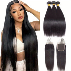 Brazilian Hair Bundles With Closure Transparent Lace Closure Human Hair Bundles
