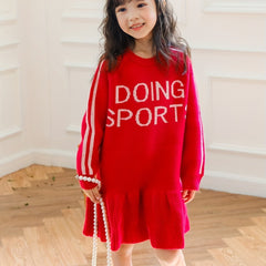 Girls Comfy Letter Print Sweater Dress Warm Longline Dress Kids Clothes