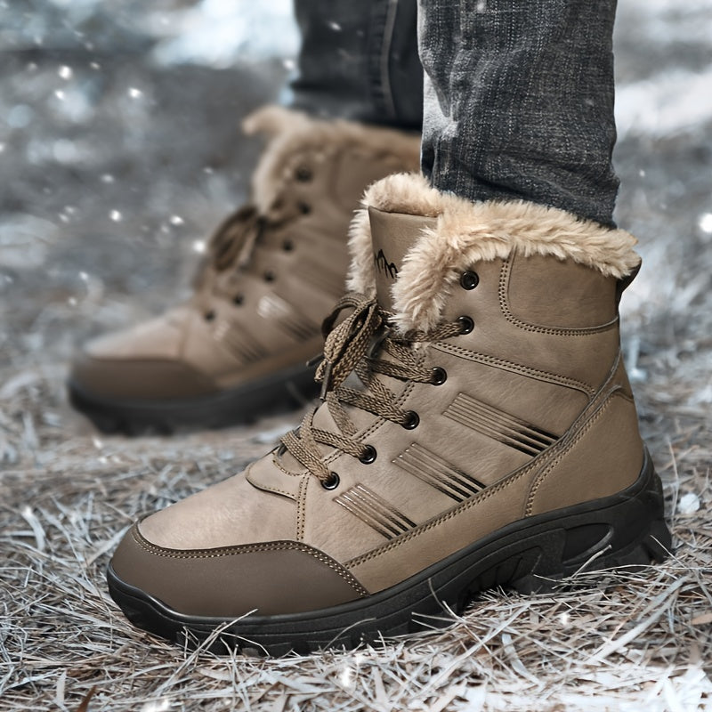 Men's Waterproof Snow Boots, Warm Fleece Lining, Rubber Sole