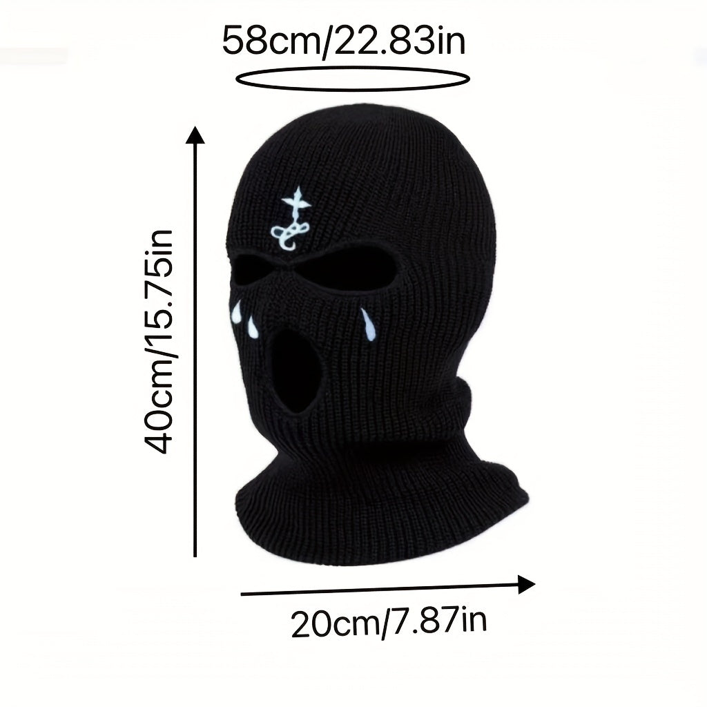 Embroidered Knitted Ski Mask Winter Balaclava 3 Hole Knitted Ski Neck Warmer