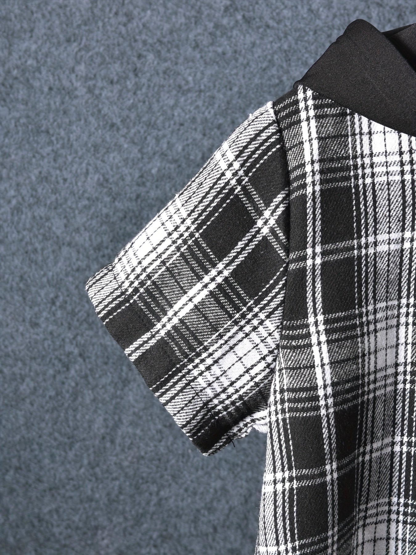 2pcs Baby Boys Plaid Short Sleeve Hooded Shirt & Shorts Set