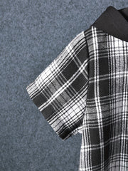 2pcs Baby Boys Plaid Short Sleeve Hooded Shirt & Shorts Set