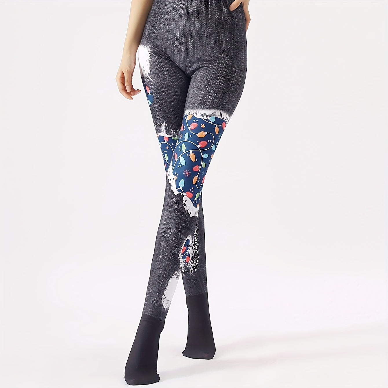 Floral Print Tights High Waist Leggings Women's Stockings