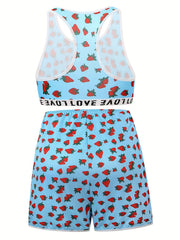 Strawberry Print Bra & Shorts Lounge Set