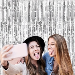 2 Pack Silvery Tinsel Curtain Party Backdrop Metallic Foil Fringe Door Fringe