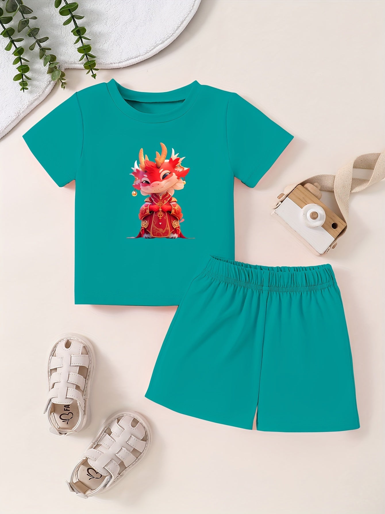 Toddler Cotton Cartoon Set Short Sleeve T shirt & Shorts
