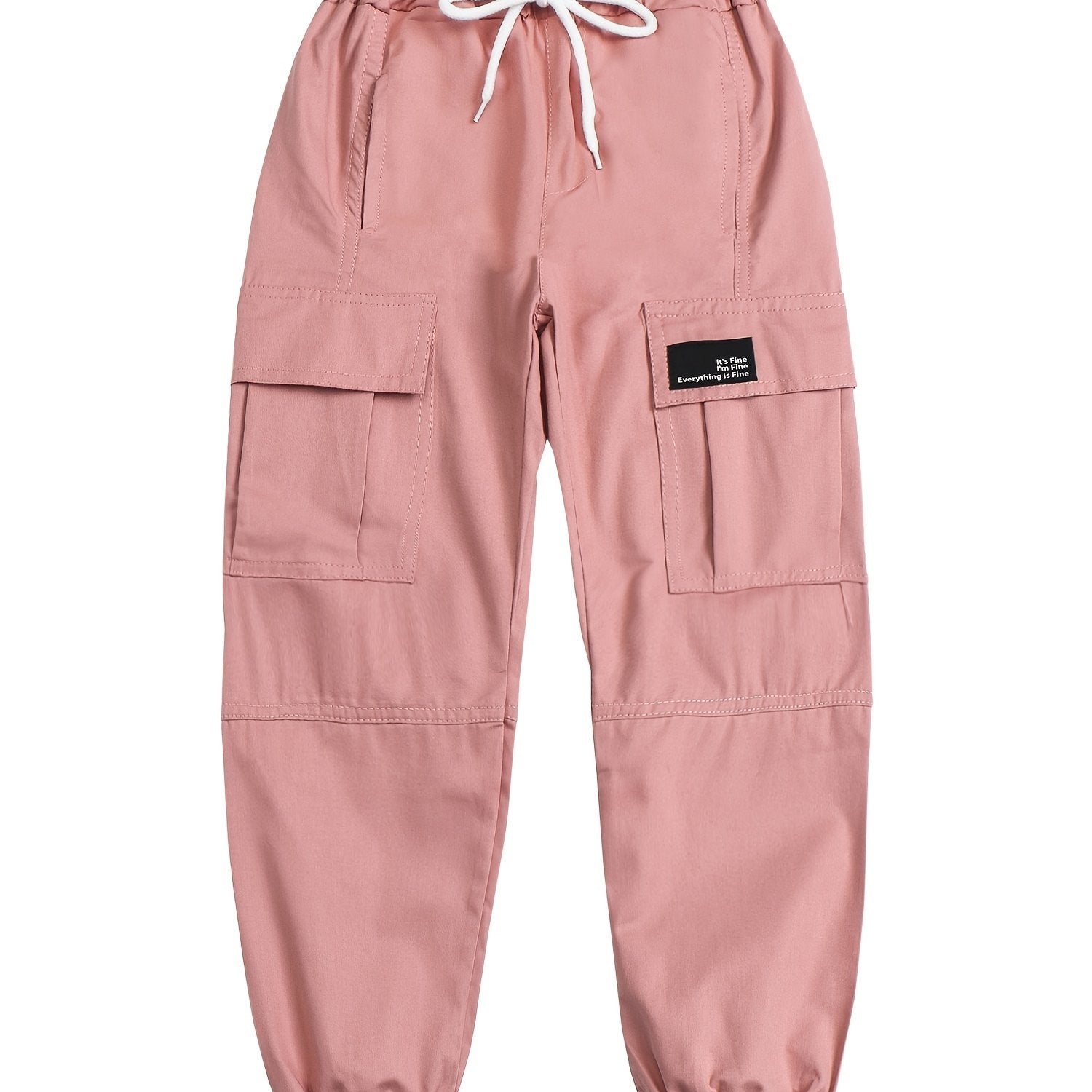 Girls Cargo Pants Elastic Waist Drawstring Loose Tapered Pockets Jogger Pants
