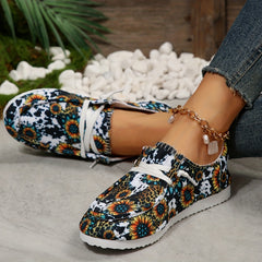 Women's Sunflower Print Canvas Shoes Casual Lace Up Outdoor Shoes