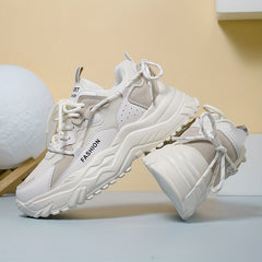 Women's Block Faux Leather Chunky Sneakers Soft Comfort Running Shoes