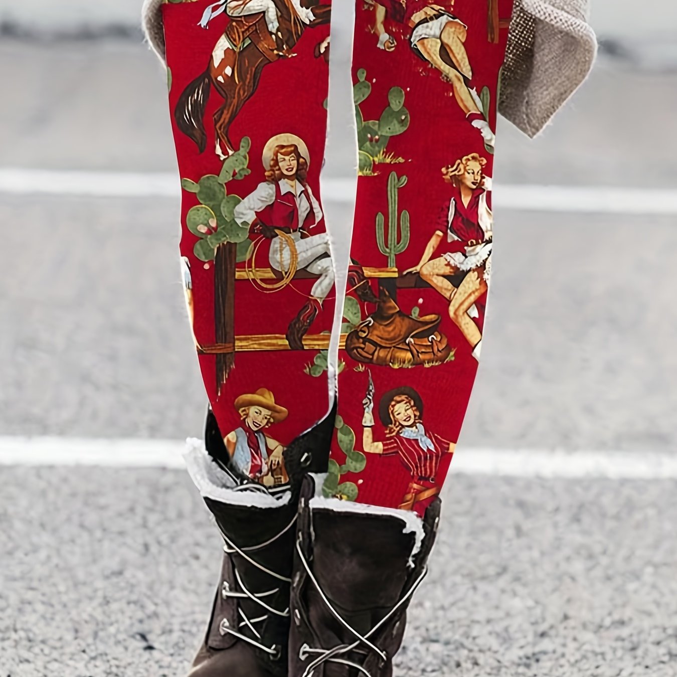 Women's Plus Cartoon Figure Print High Rise Stretchy Skinny Leggings