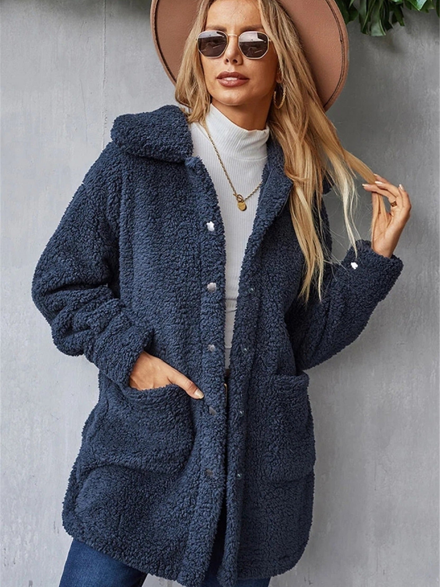 Fuzzy Teddy Coat Button Up Warm Outerwear