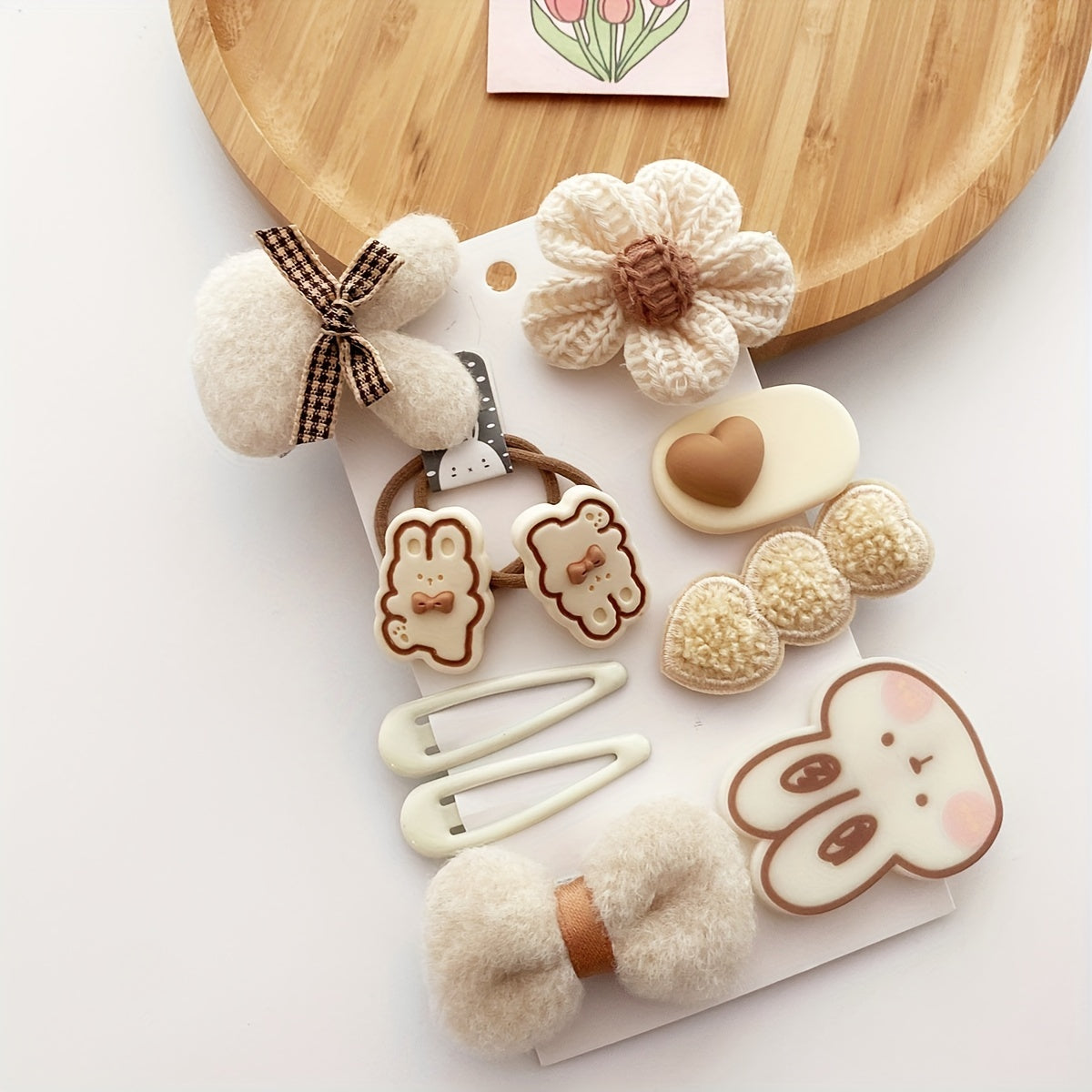 10pcs Cartoon Plush Hair Clips & Ties Set Accessories Holiday Gift Girls