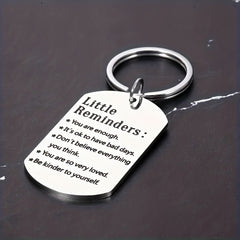 Lettering Keychain Engraved Stainless Steel Keyring for Women Men