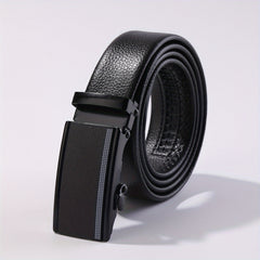 Men's Automatic Buckle Belt PU Leather Litchi Pattern Belt
