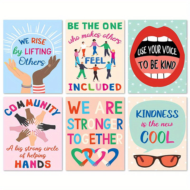 6pcs Classroom Kindness Posters Set 20x25 Growth Mindset Motivation