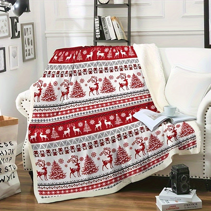 Red Elk Christmas Tree Blanket Bedding Decorative Flannel Blanket