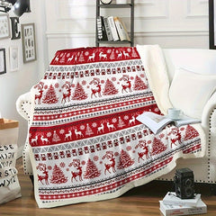 Red Elk Christmas Tree Blanket Bedding Decorative Flannel Blanket