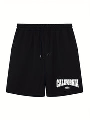 Men's California Print Workout Shorts Active Stretch Breathable Drawstr