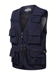 Cargo Vest Men's Casual Outwear V Neck Zip Up Vest Spring Summer