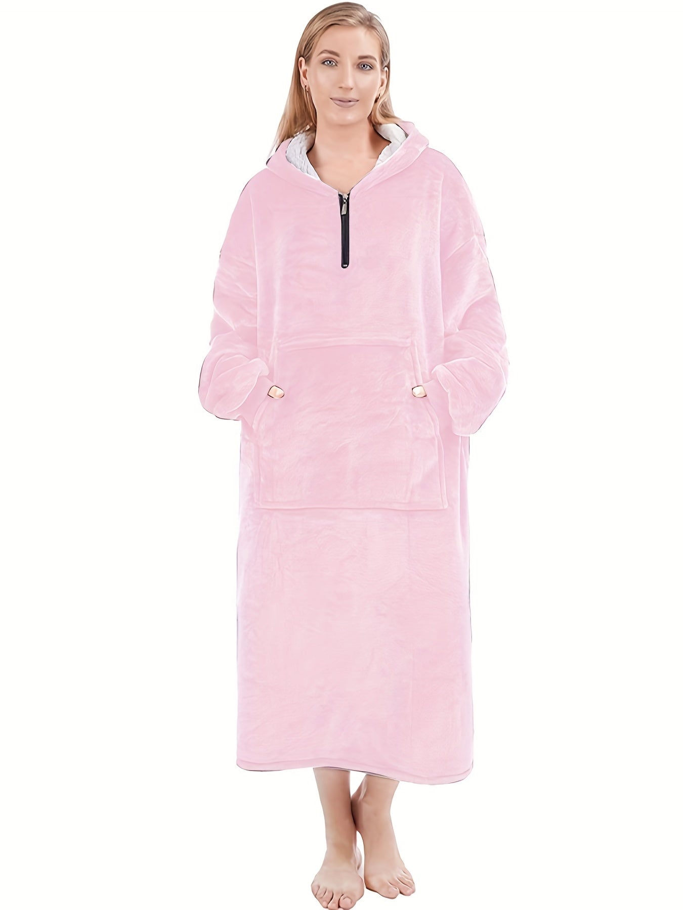 Plush Hooded Night Robe Warm & Soft Long Sleeve Lounge Robe Women's Sleepwear