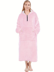 Plush Hooded Night Robe Warm & Soft Long Sleeve Lounge Robe Women's Sleepwear
