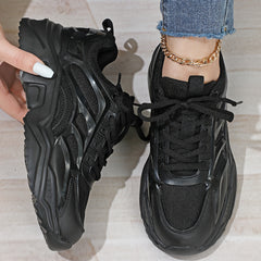 Faux Leather Chunky Sneakers Wear Resistant Shock Absorption Running Shoes
