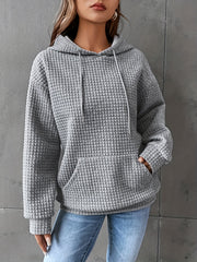 Popcorn Style Textured Kangaroo Pocket Hoodie Women's Sweatshirt