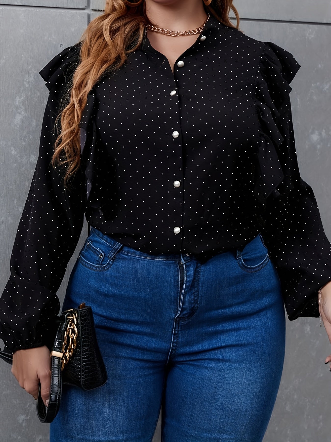 Polka Dot Ruffle Trim Shirt