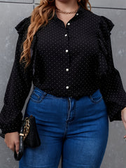 Polka Dot Ruffle Trim Shirt