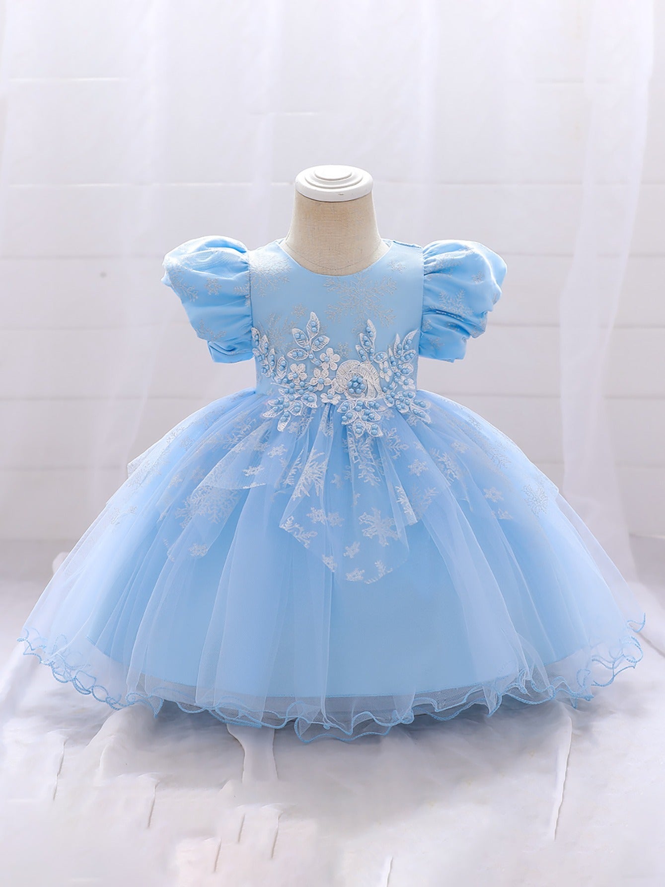 Snow & Pearl Puff Sleeve Birthday Dress
