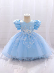 Snow & Pearl Puff Sleeve Birthday Dress