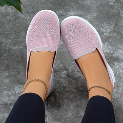 Solid Mesh Breathable Walking Shoes Lightweight Slip On Sport Flat Shoes Women's