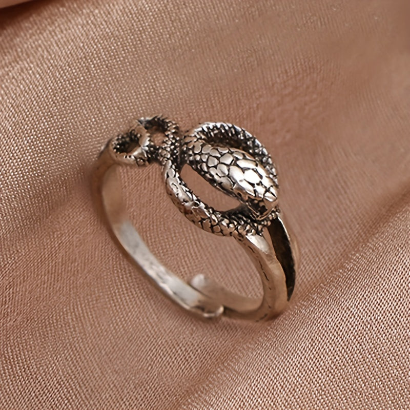 Punk Style Vintage Snake Pattern Zinc Alloy Adjustable Cuff Ring