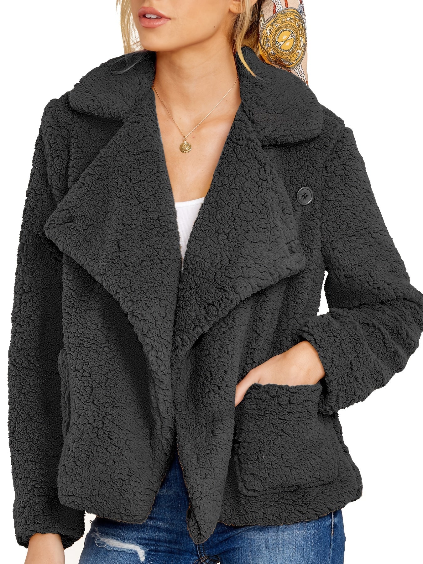 Women's Faux Fur Oversized Waterfall Collar Coat Casual Fuzzy Jacket