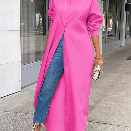 Casual Blouse Women's Plus Solid Button Up Long Sleeve