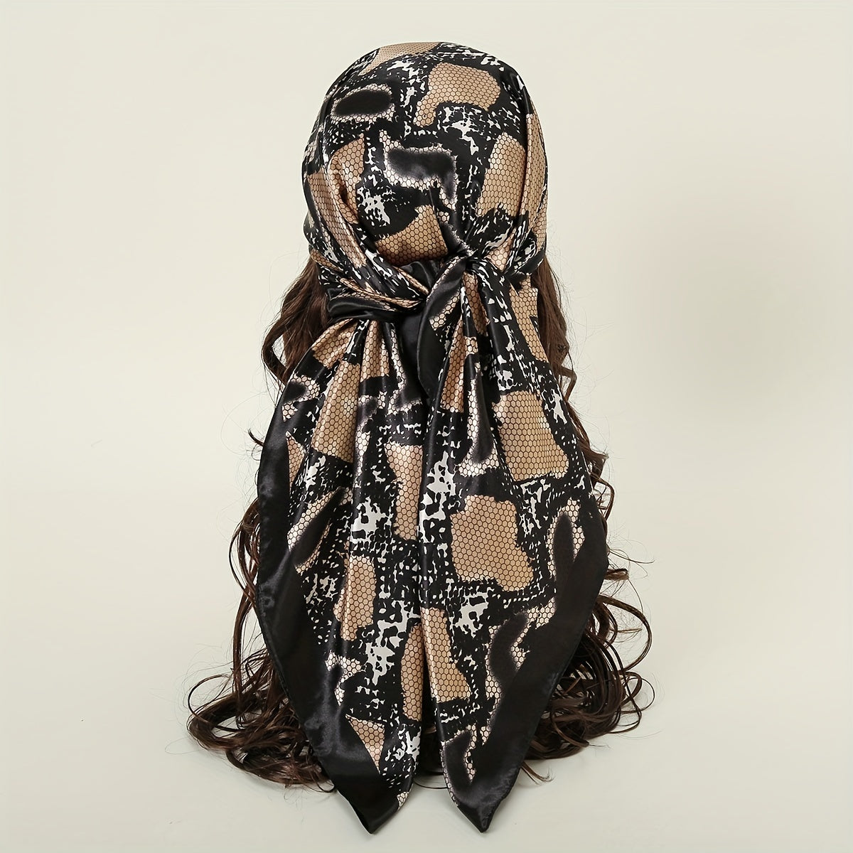 Snake Print Scarf Brown Square Satin Vintage Neckwear