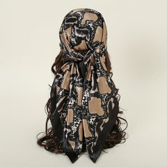 Snake Print Scarf Brown Square Satin Vintage Neckwear