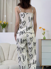 Heart Print Pajama Set V Neck Cami Top & Lounge Pants
