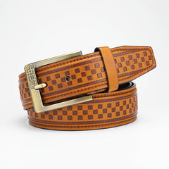 Men's Plaid Embossed Belt with Alloy Pin Buckle