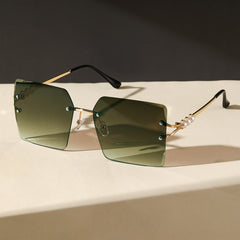 Oversized Rimless Sunglasses Summer Gradient Faux Pearl UV400 Sunnies