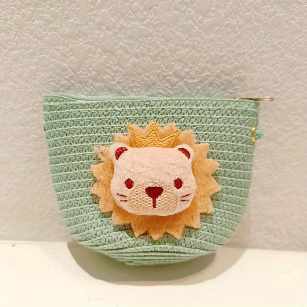 Straw Woven Diagonal Bag Lion Doll Mini Coin Purse