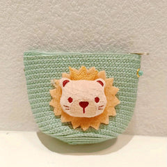 Straw Woven Diagonal Bag Lion Doll Mini Coin Purse