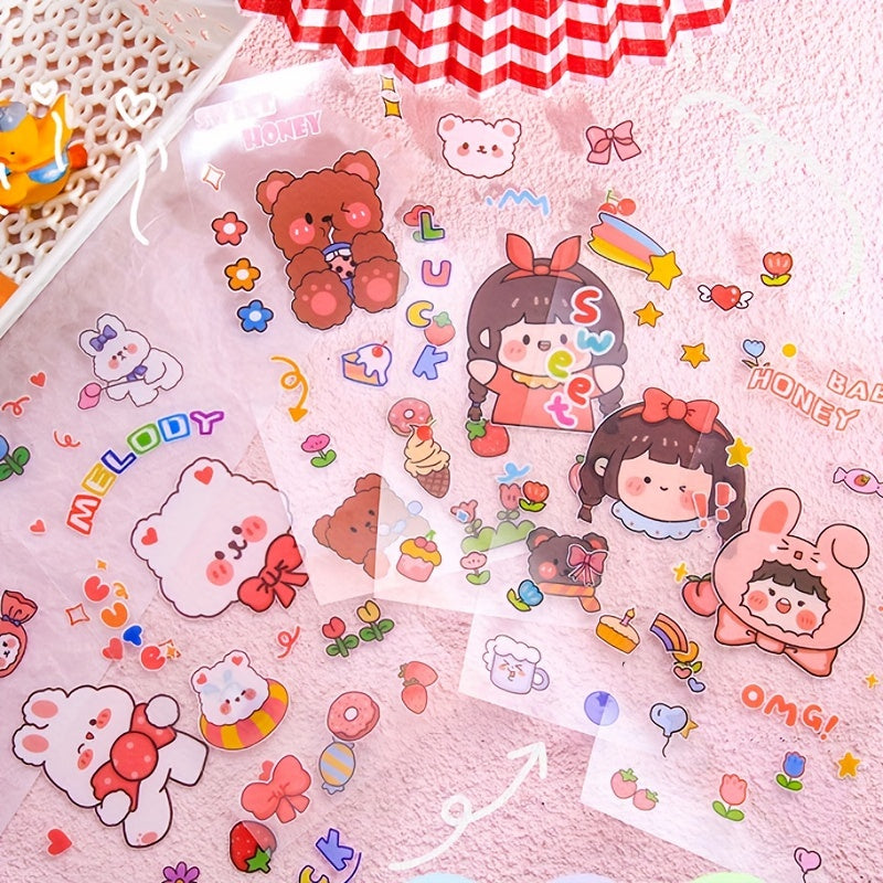 1pc Cartoon Bear And Rabbit Planner Sticker Waterproof Decorative Sticker