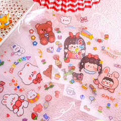 1pc Cartoon Bear And Rabbit Planner Sticker Waterproof Decorative Sticker