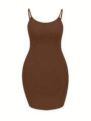 Solid Scoop Neck Spaghetti Strap Body Con Cami Dress