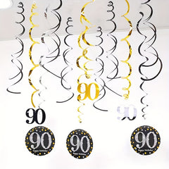 12pcs 90th Birthday Hanging Swirl Decorations - Foil Streamers Ceiling Whirls