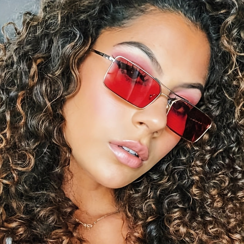 Red Lens Vintage Punk Sunglasses Rectangle Metal Shades Glasses
