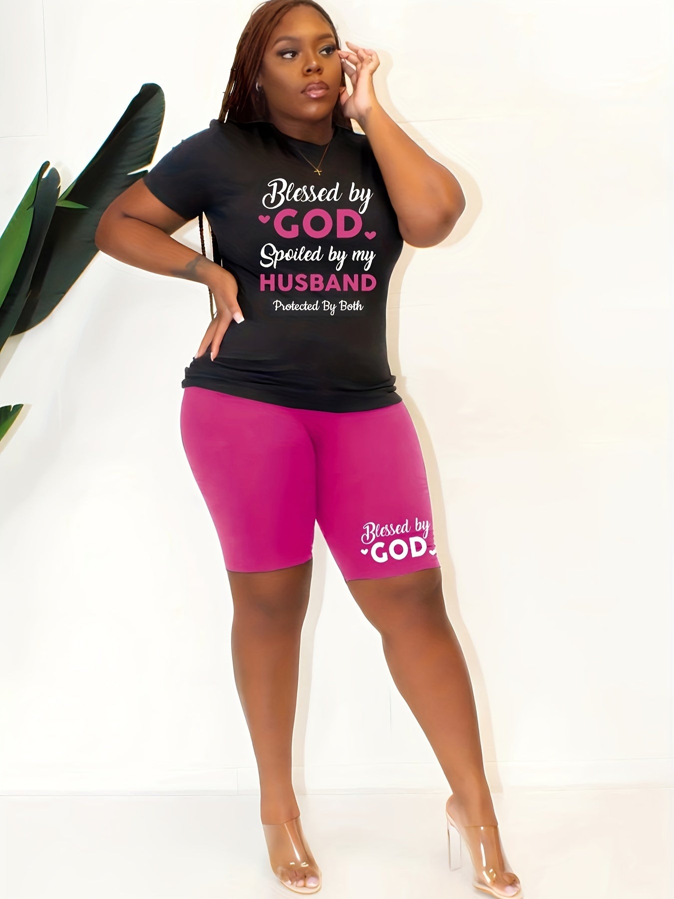 Heart & Art Print Tee & Shorts Set