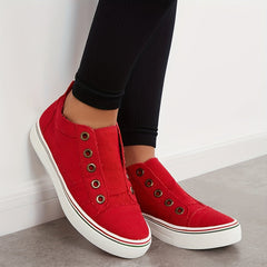 Women's Red Low Top Canvas Sneakers Round Toe Non Slip Walking Shoes